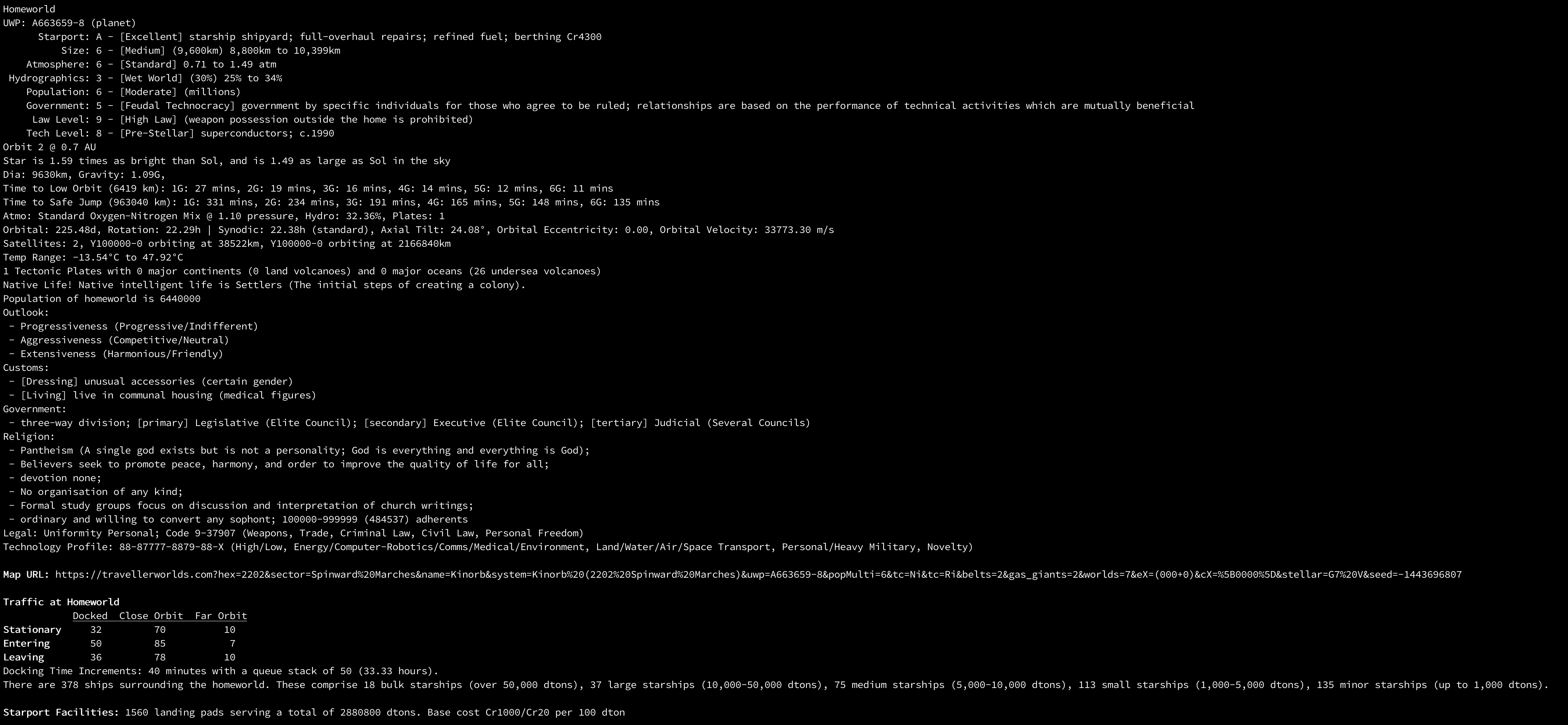 System Generation homeworld information for Kinorb
